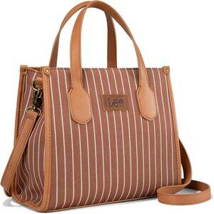 Canvas & Vegan Leather Tote Bag Women Striped Top Handle Adjustable Strap